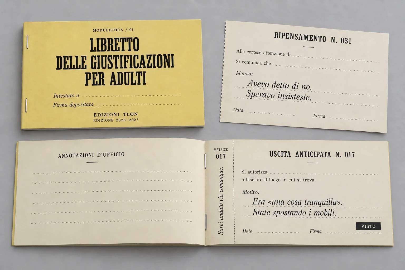 Il Libretto giallo, spillato sul lato corto, con una giustificazione staccata e la matrice che resta