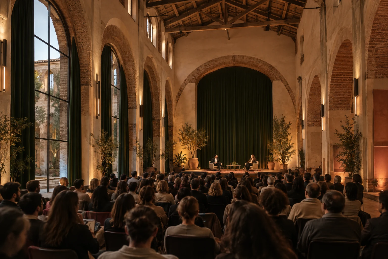 Visione generata: la sala della futura scuola Tlon a Roma